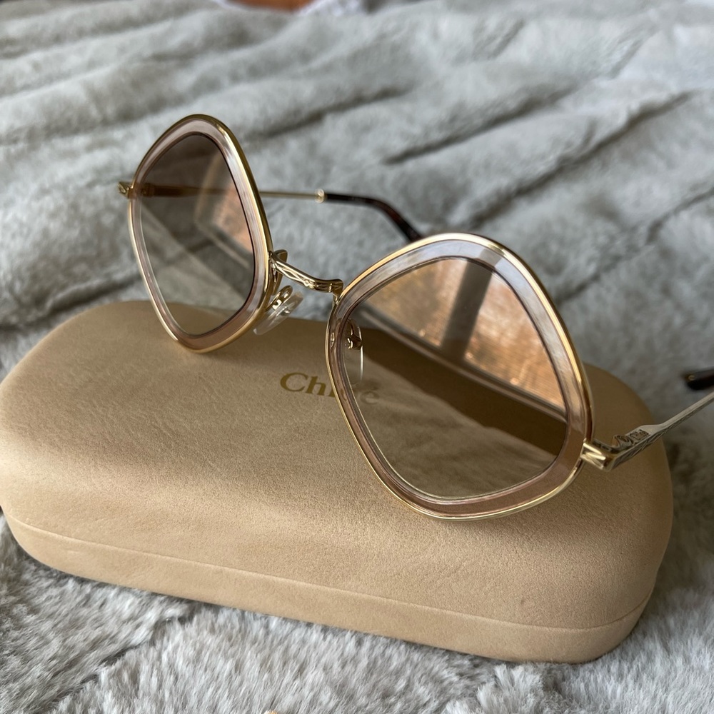 Chloe CE165S 879 rectangle gradient gold frame sunglasses
